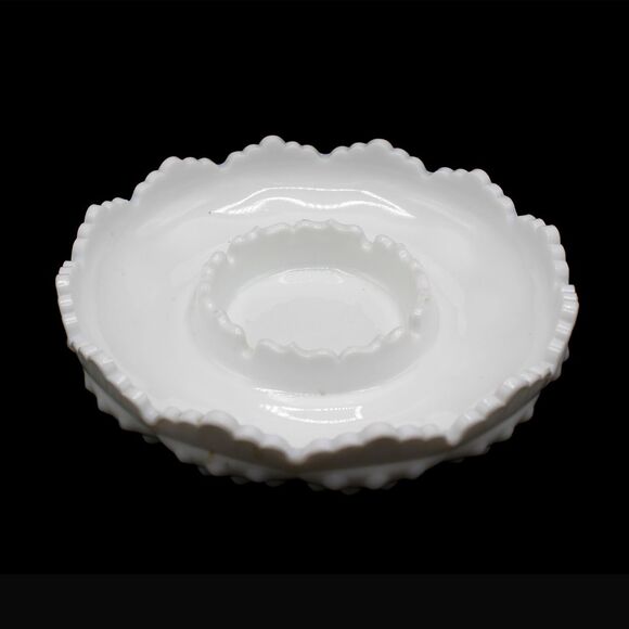 Vintage Fenton Milk Glass Chip & Dip Hobnail Pattern 8" Round Scalloped Edge - Picture 1 of 8